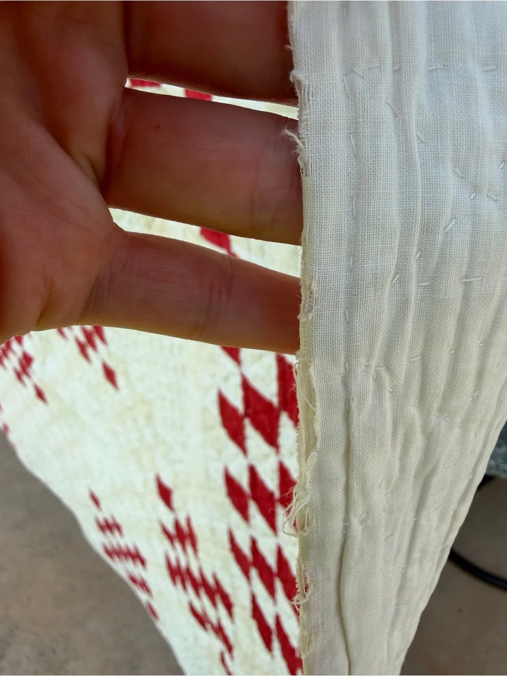 Vintage 1930-1940s Red & White Patchwork Checkered Feed Sack Quilt 65x74